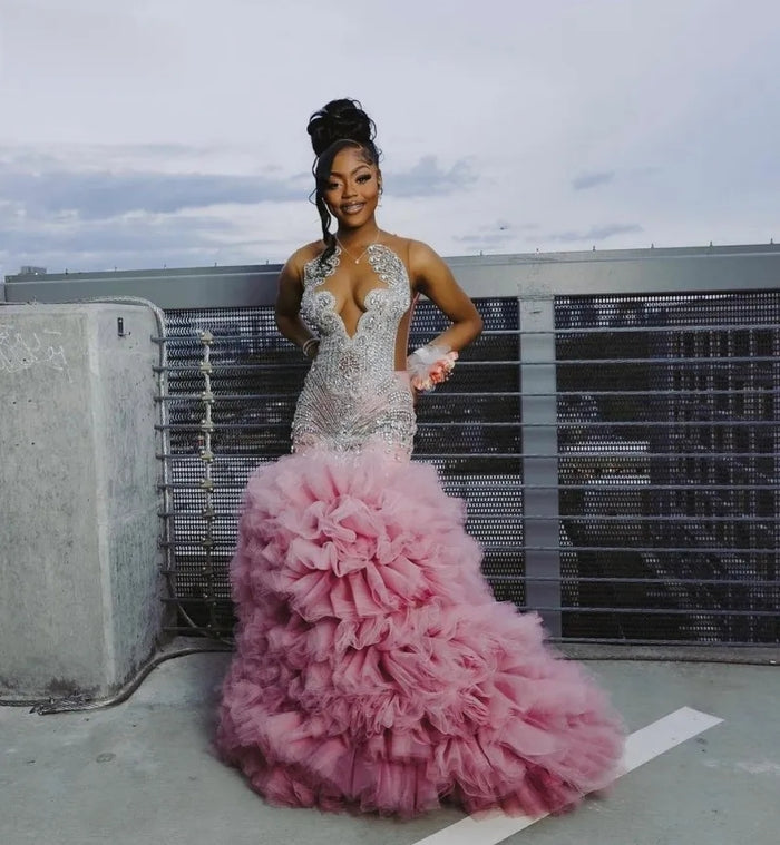 Luxury Crystals Sequined Mermaid Prom Dress - Envious Designs