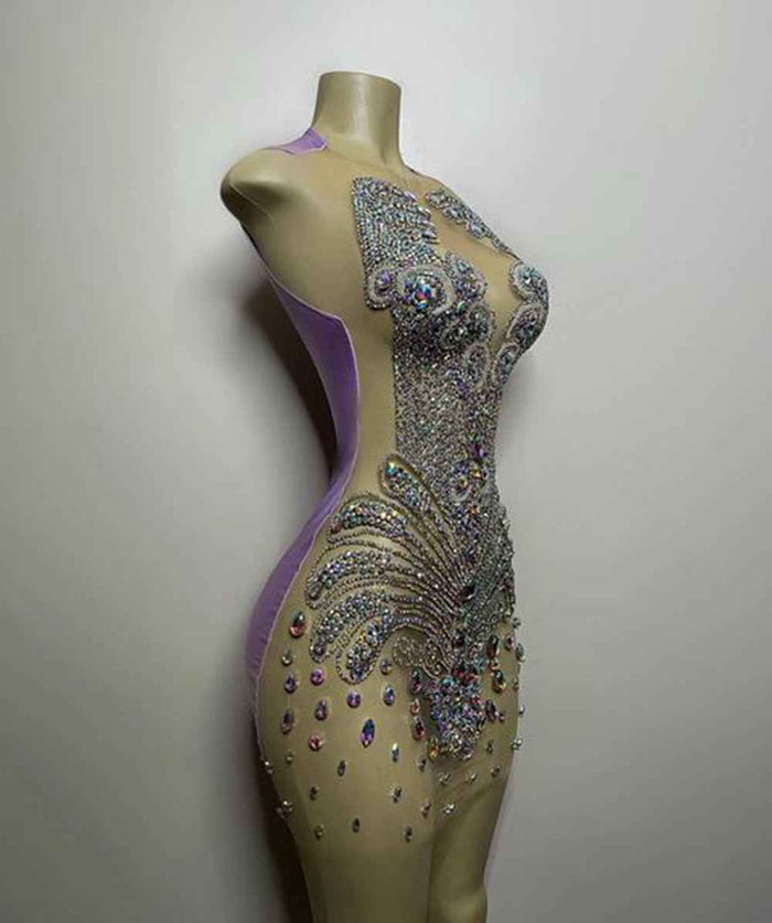 Luxury Crystals Sheer Mesh Sparkly Beads Birthday Dress