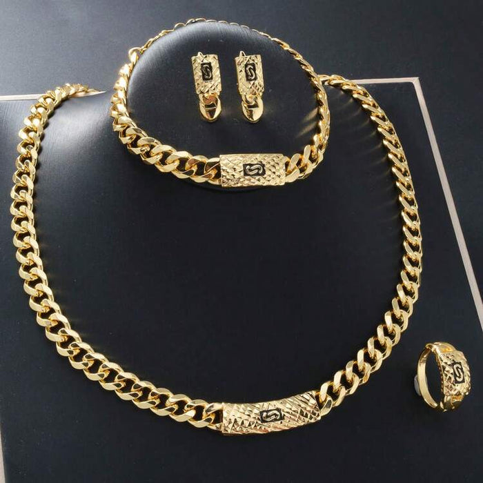 Luxury Gold Chain Jewelry Set – Necklace Bracelet Earrings Ring Set for Women