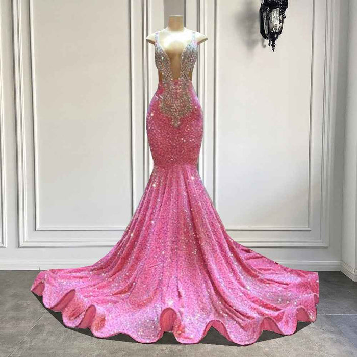 Luxury Pink Mermaid Prom Dress with Stunning Sequin Detail