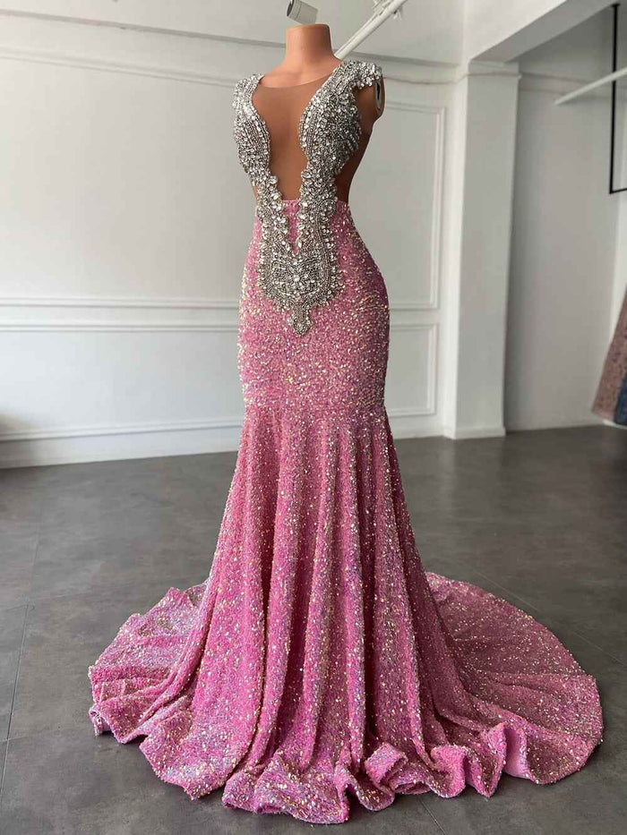 Luxury Pink Mermaid Prom Dress with Stunning Sequin Detail