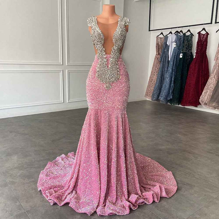 Luxury Pink Mermaid Prom Dress with Stunning Sequin Detail