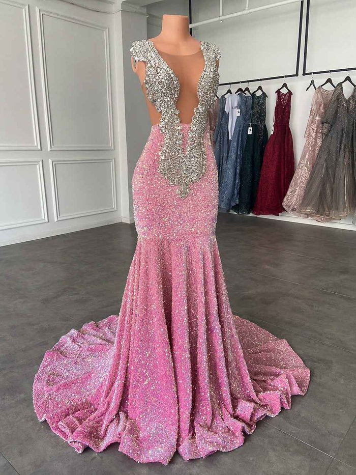 Luxury Pink Mermaid Prom Dress with Stunning Sequin Detail