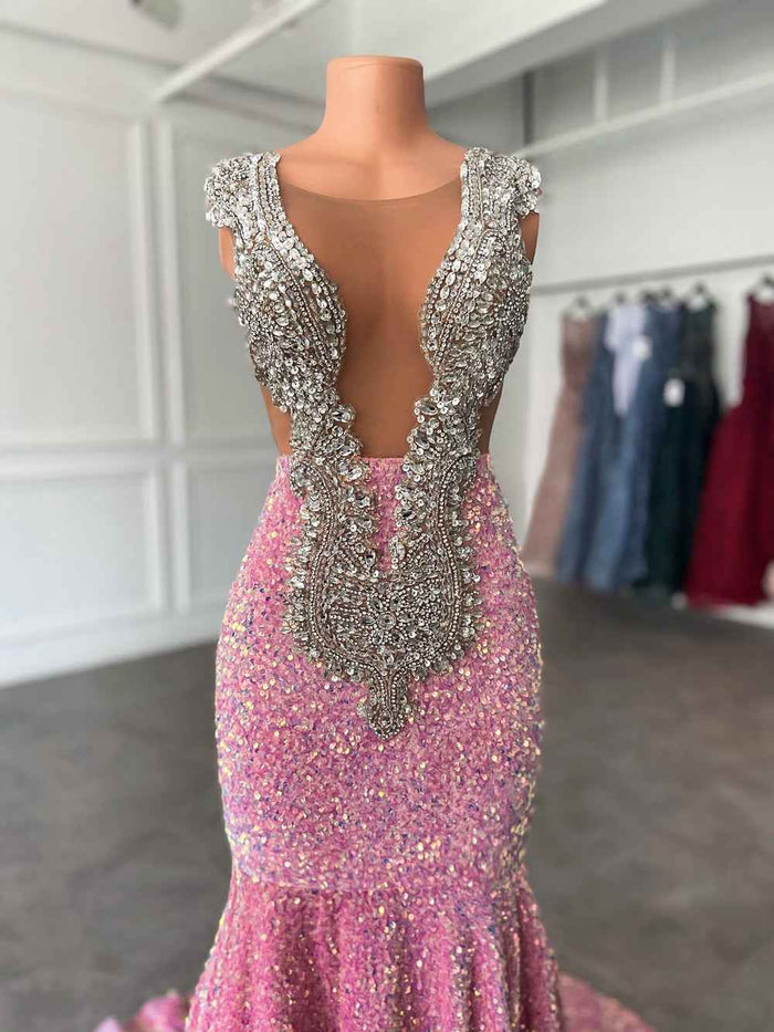 Luxury Pink Mermaid Prom Dress with Stunning Sequin Detail