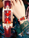 Luxury Women’s Rectangular Watch – Red Dial & Rose Gold Frame