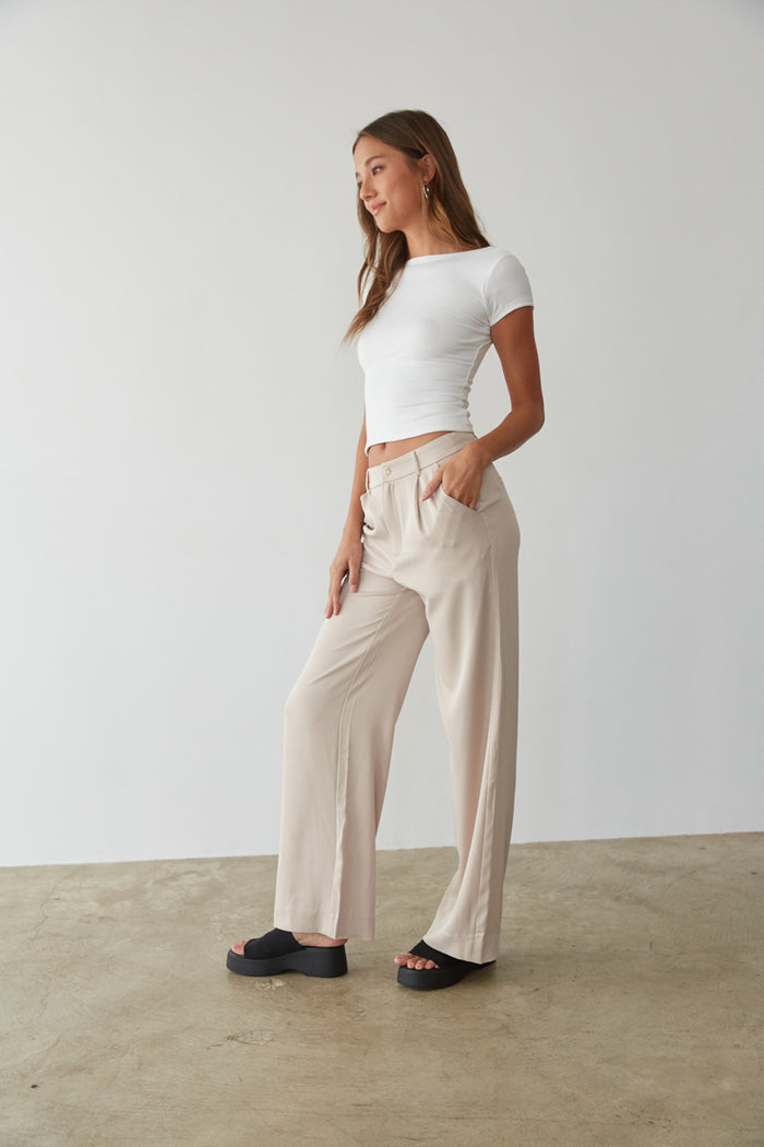 tan wide leg dress pants - trendy business casual trousers - cute work wear