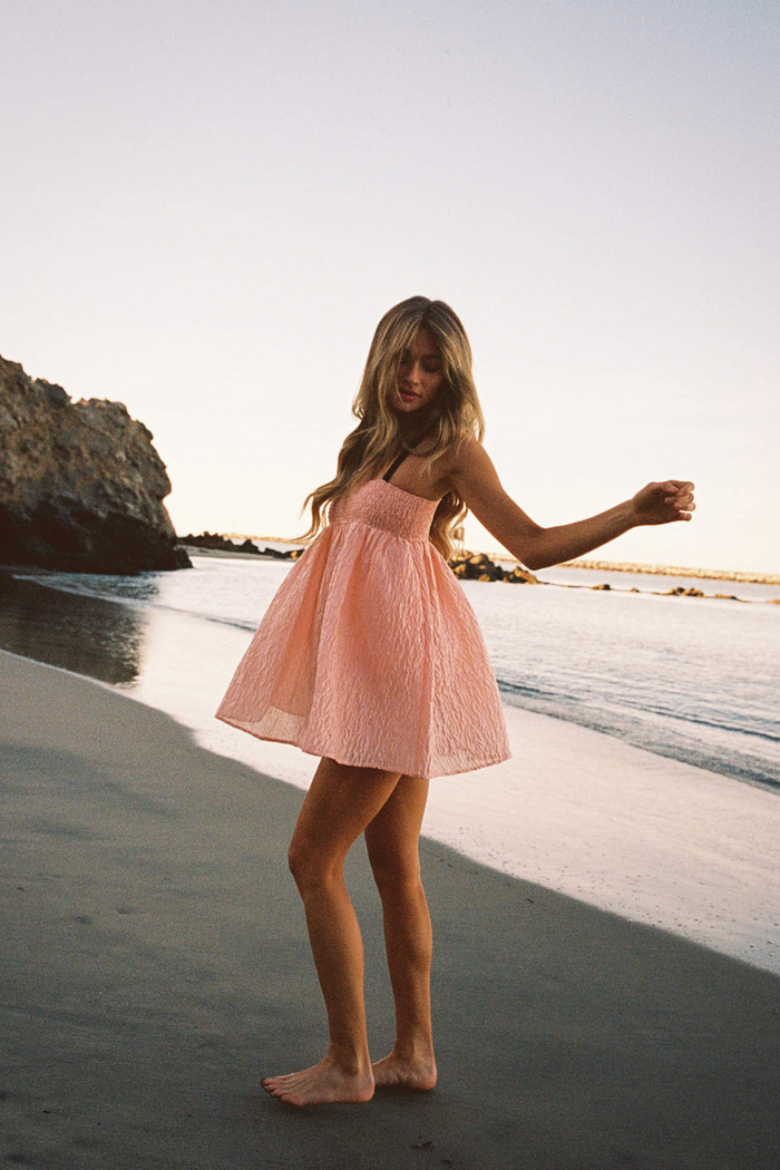 springtime babydoll dress - creamsicle dress with velvet bow straps