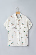 Mallard Printed Button Flap Pocket Short Sleeve Shirt – White