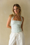 Front View | Mint Linen Halter top | Going out top