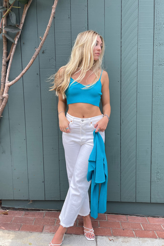 soft knit blue cami crop top - bold teal top perfect for fall