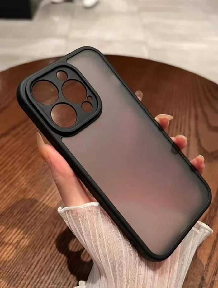 Matte Transparent Back Phone Case â€“ Slim Black Frame â€“ Shockproof Protection