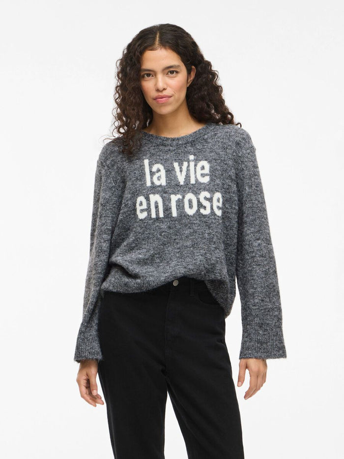 Melie Knit Jumper (Medium Grey Melange/White)