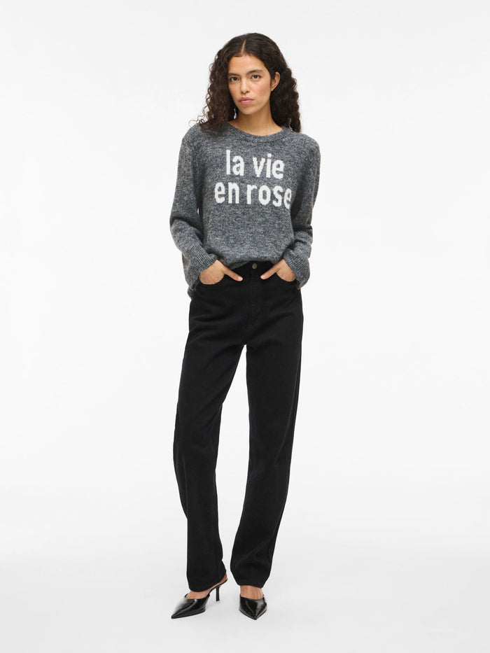 Melie Knit Jumper (Medium Grey Melange/White)