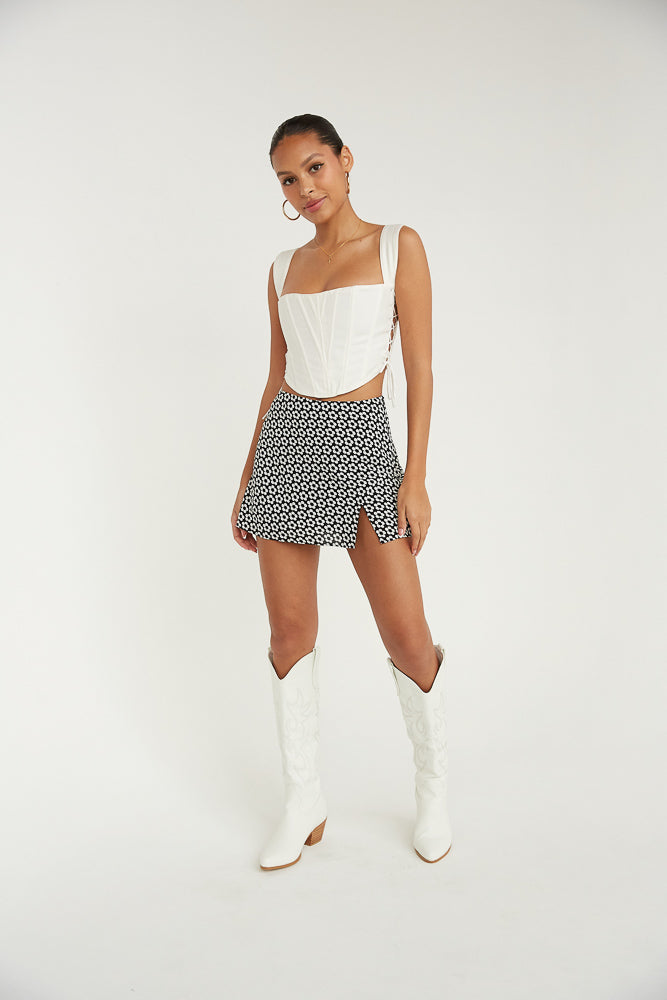 black floral mini skirt