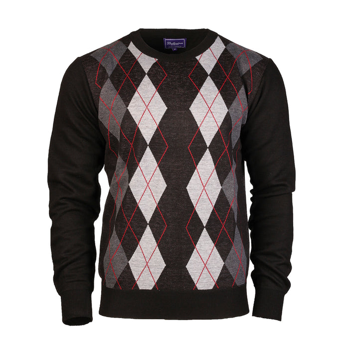 Men's Argyle Ballantrae Jumper Crew Neck Black