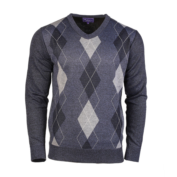 Men's Argyle Ballantrae Jumper V-Neck Blue Melange