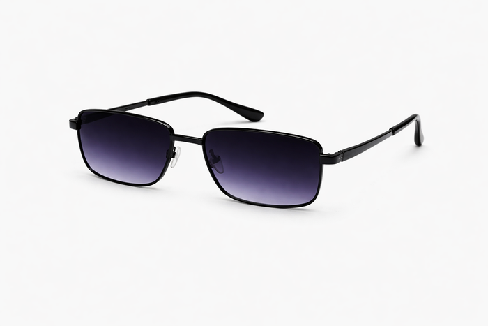 Men’s Rectangular Sunglasses – Black Frame & Dark Purple Lenses