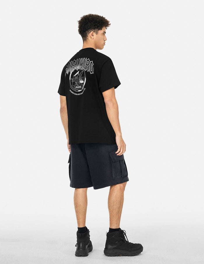 Metallic Logo and Slogan Print Regular Fit T-Shirt