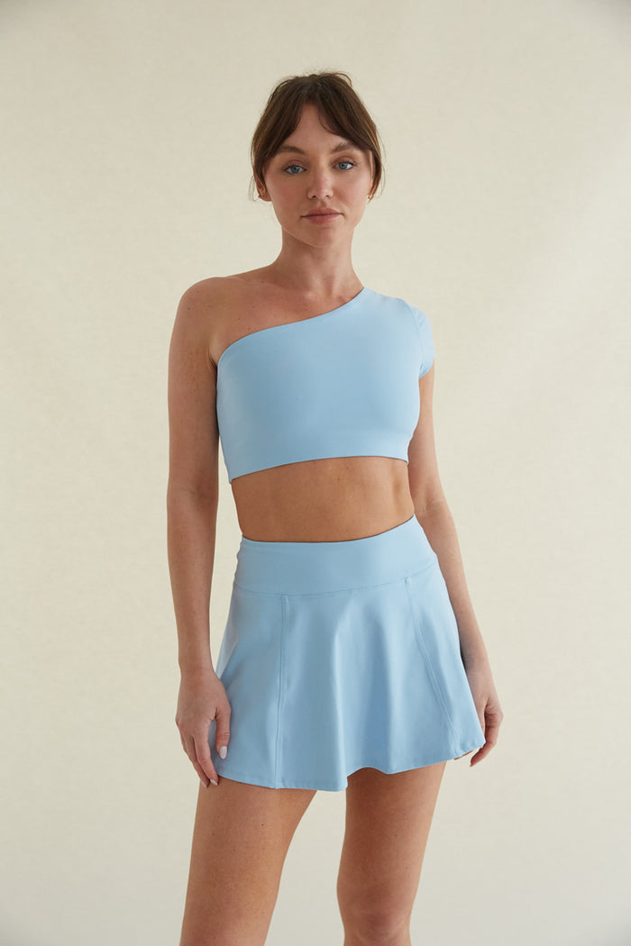 Baby blue one-shoulder fitted t shirt- buttersoft fabric