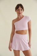 Baby pink one-shoulder fitted t shirt-- buttersoft fabric-- comfortable and cute activewear