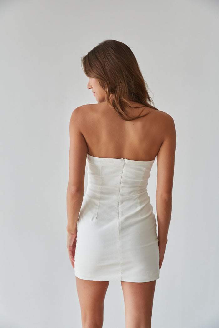 white strapless mini dress