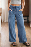 Mineral Wash Drawstring Retro High Waist Wide Leg Western Pants – Smoke Gray