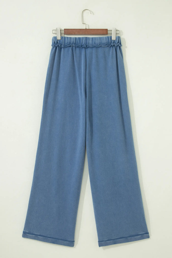 Mineral Wash Drawstring Retro High Waist Wide Leg Western Pants – Smoke Gray