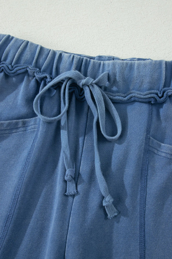 Mineral Wash Drawstring Retro High Waist Wide Leg Western Pants – Smoke Gray