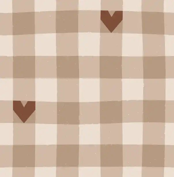 Mini Gingham Check Brown with Hearts - Family Fabrics B.V.