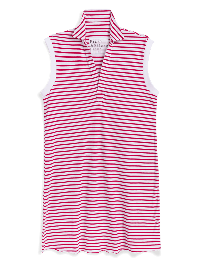 Red and white striped dress on a black background