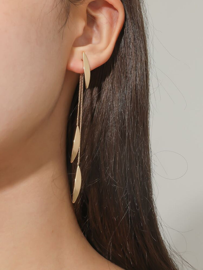 Minimalist Geometric Drop Earrings – Gold Tone Long Chain Statement Earrings for Women