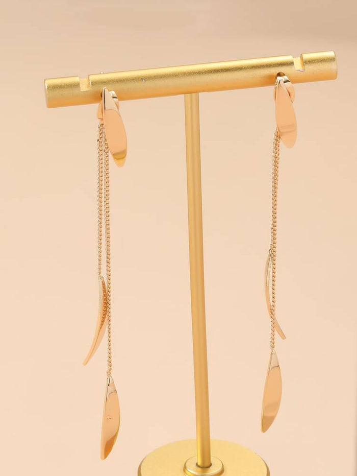 Minimalist Geometric Drop Earrings – Gold Tone Long Chain Statement Earrings for Women