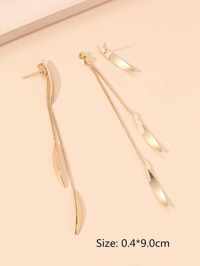 Minimalist Geometric Drop Earrings – Gold Tone Long Chain Statement Earrings for Women