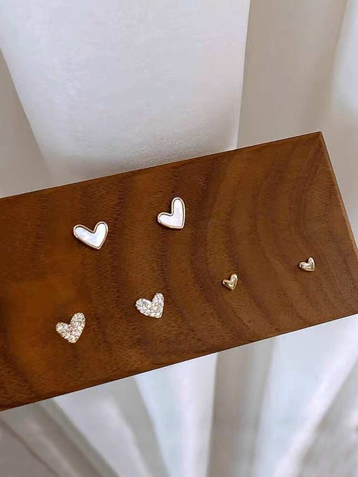 Minimalist Heart Stud Earring Set – Gold Tone Multi Heart Earrings for Women