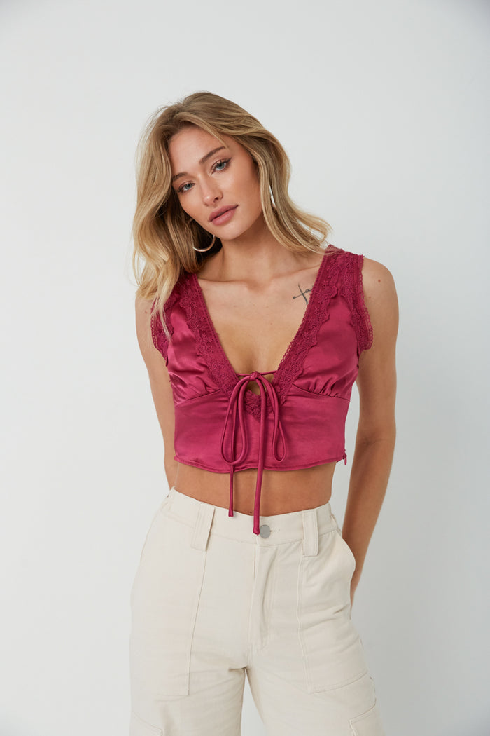 burgundy lingerie tank top