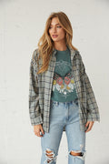 front view of sage flannel shirt
