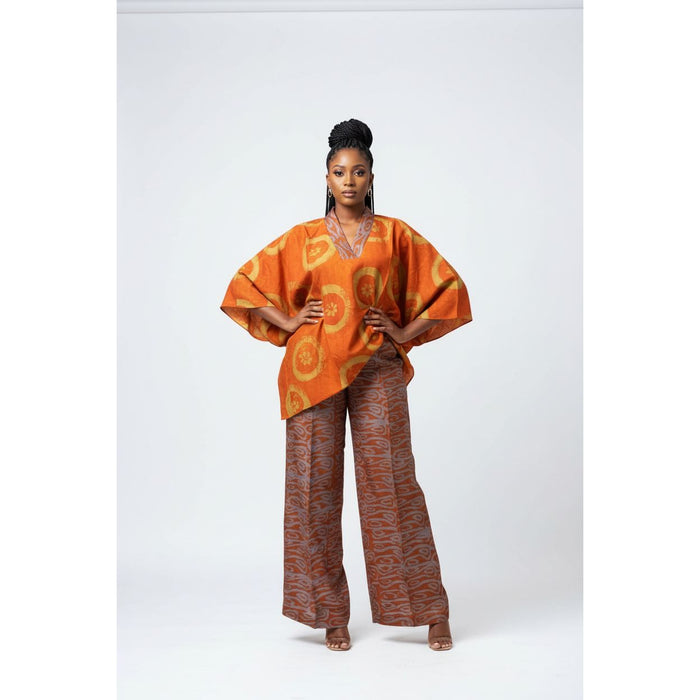Mixed Pattern Loose Top & Wide-Leg Pants