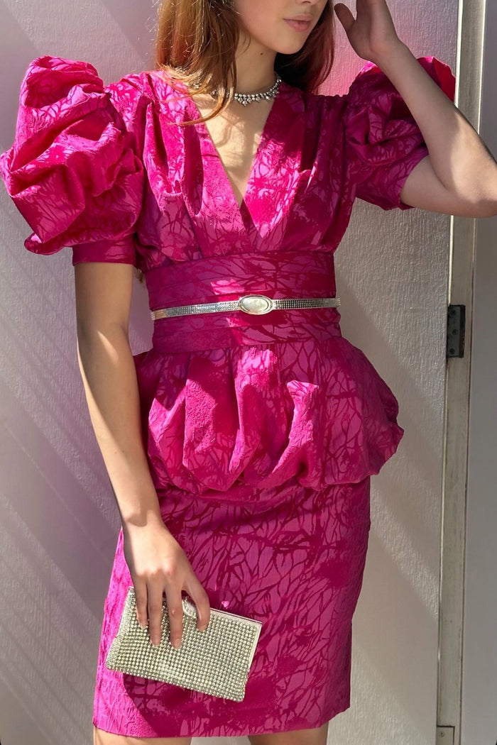 Mr K. Hot Pink Puff Sleeve Midi Dress image 0