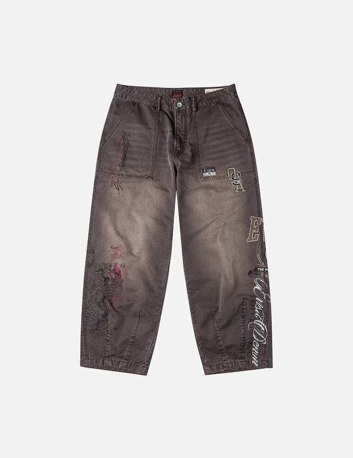 Multi Logos Print Balloon Fit Washed Woven Pants