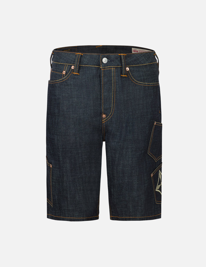 Multi-Pocket with Brocade Patch Regular Fit Denim Shorts