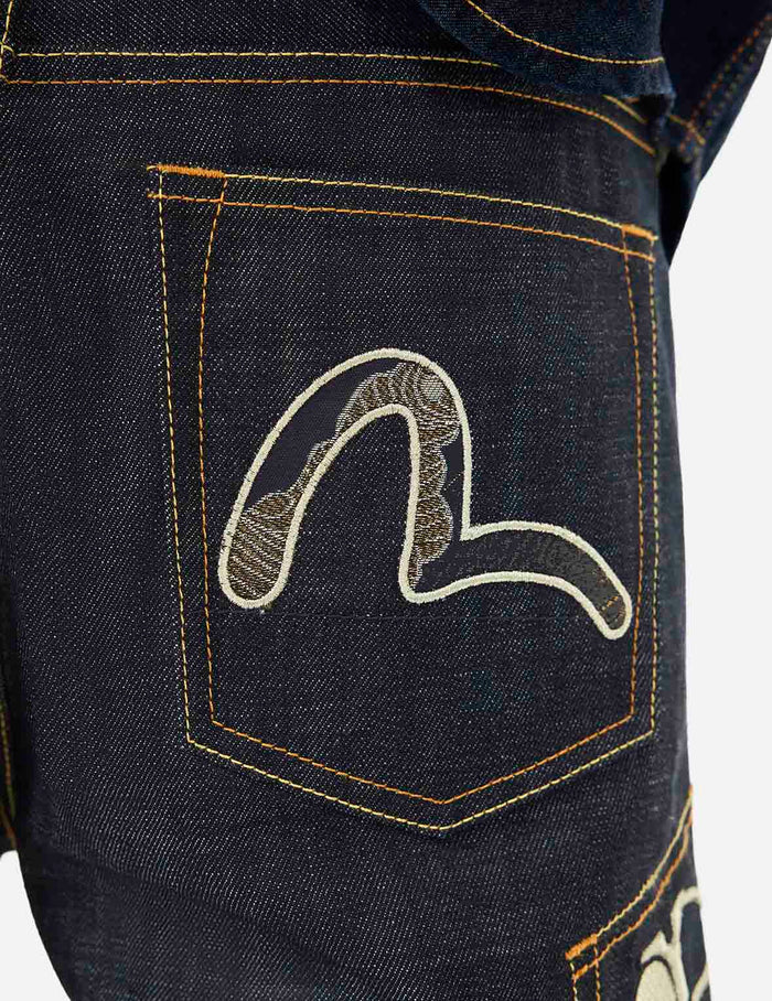 Multi-Pocket with Brocade Patch Regular Fit Denim Shorts