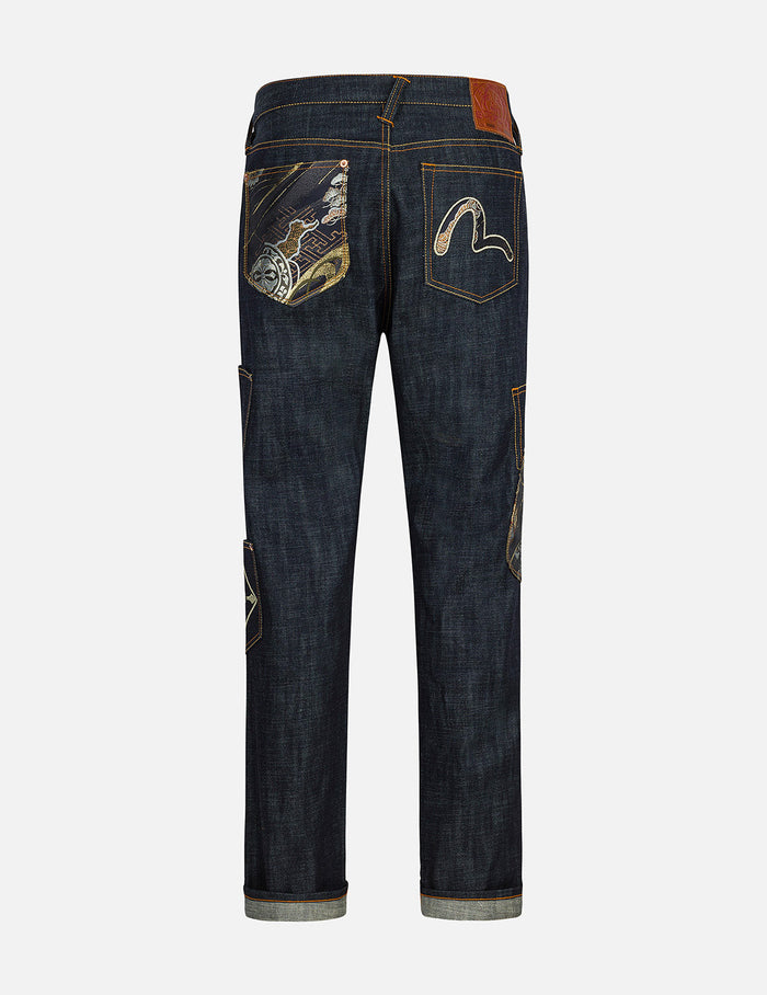 Multi-Pocket with Brocade Patch Regular Fit Jeans #2000