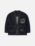 Multi-Pocket with Brocade Patch Relax Fit Denim Kimono