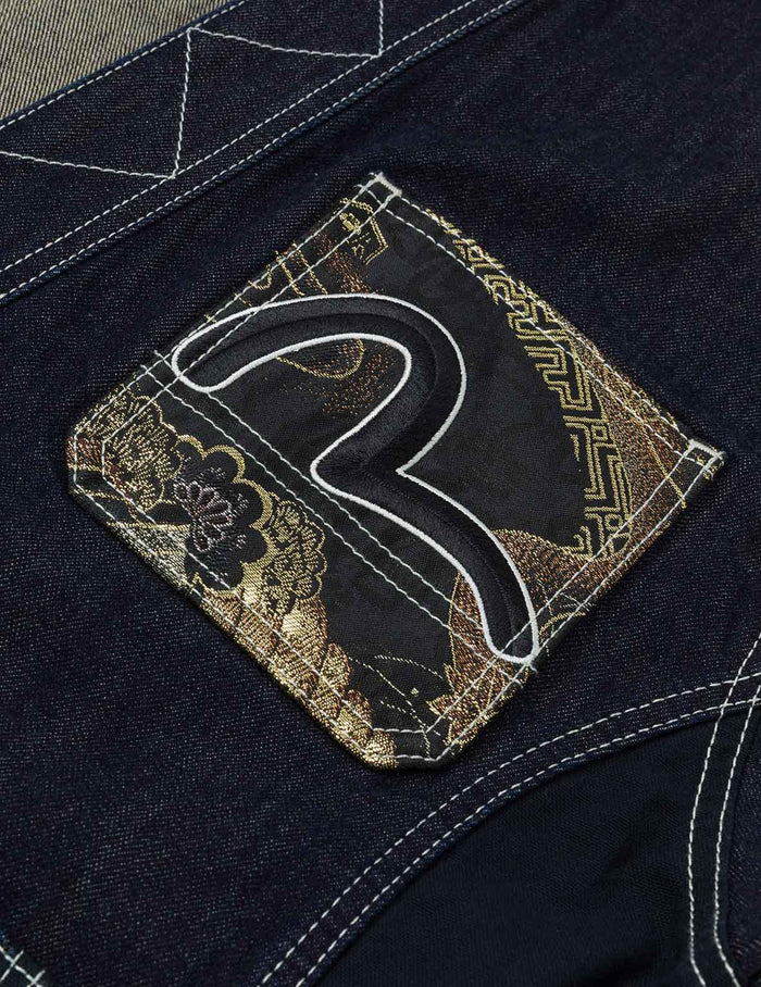 Multi-Pocket with Brocade Patch Relax Fit Denim Kimono