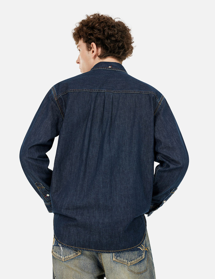 Multi-Pocket with Brocade Patch Relax Fit Denim Shirt