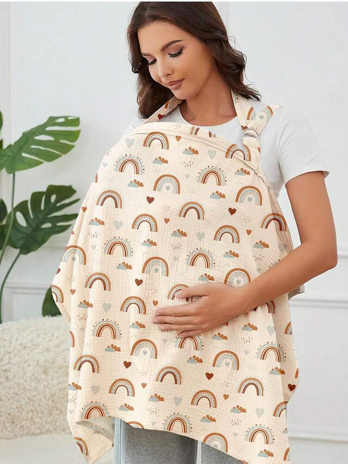 Muslin Nursing Cover Apron – Rainbow Print Breathable Breastfeeding Cover