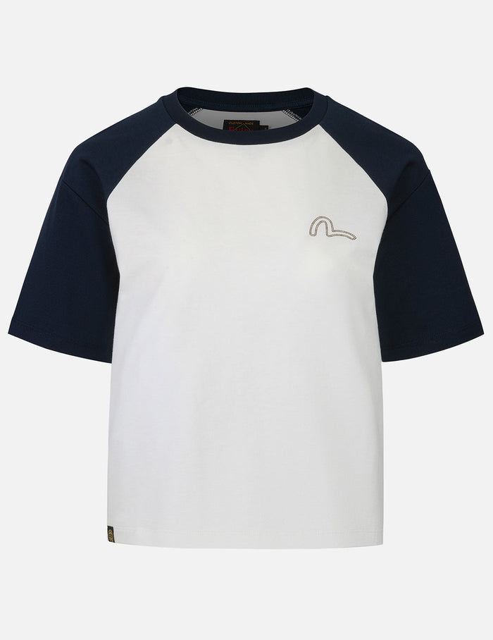 Nautical Theme Embroidery and Print Cropped Horn-sleeve T-Shirt