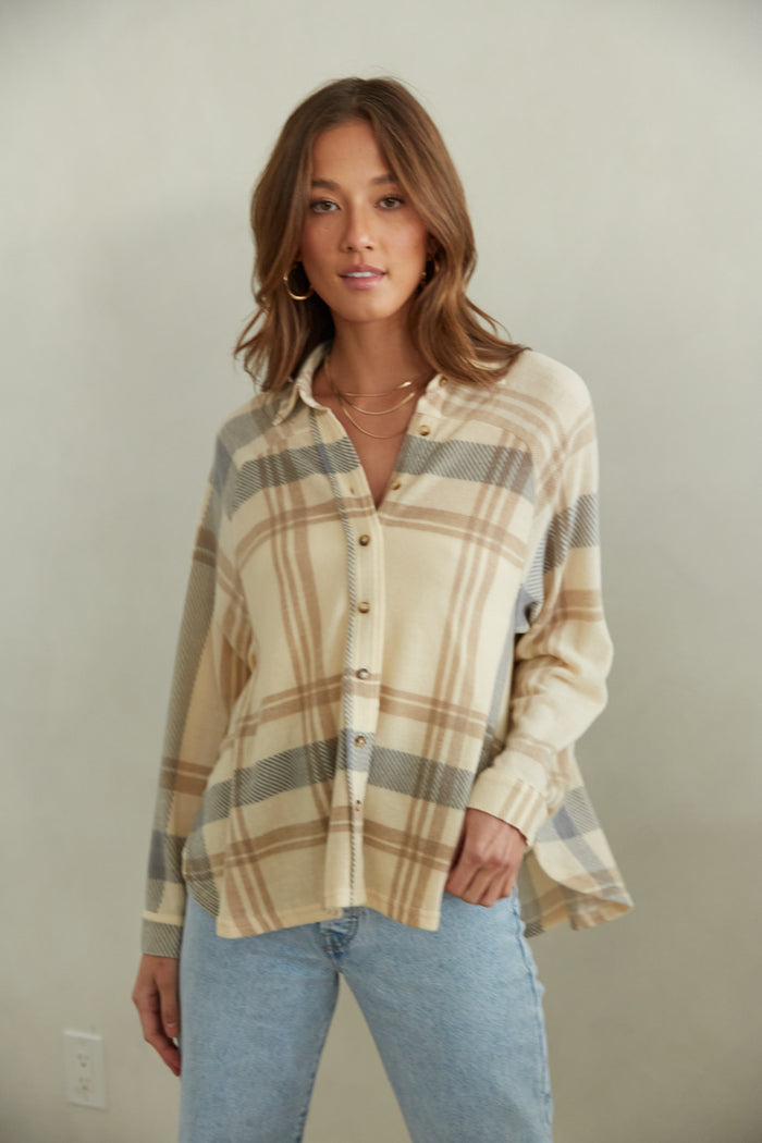 beige plaid oversized shirt