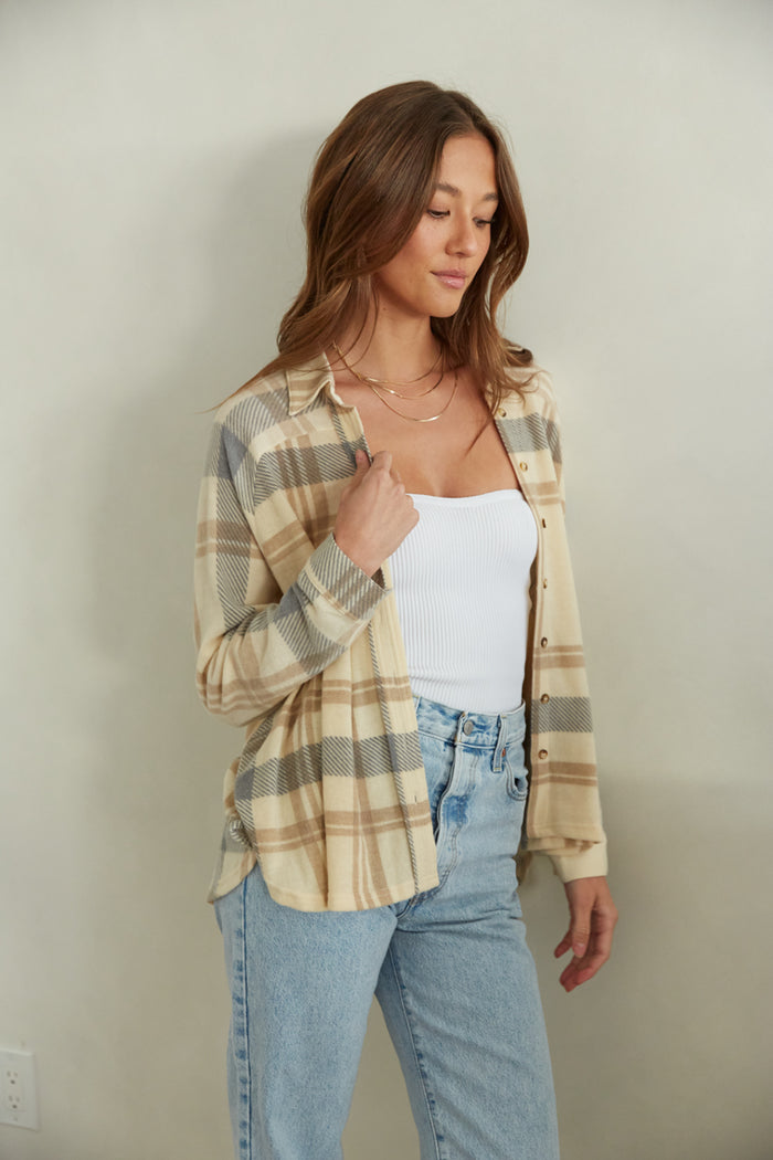 winter outerwear - beige plaid shirt