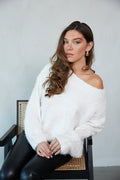 ivory-image | front-view | ivory plush popcorn knit off the shoulder sweater | off the shoulder sweater | knit sweater |winter 2024